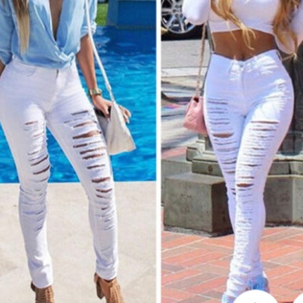 White ripped jeans high waisted